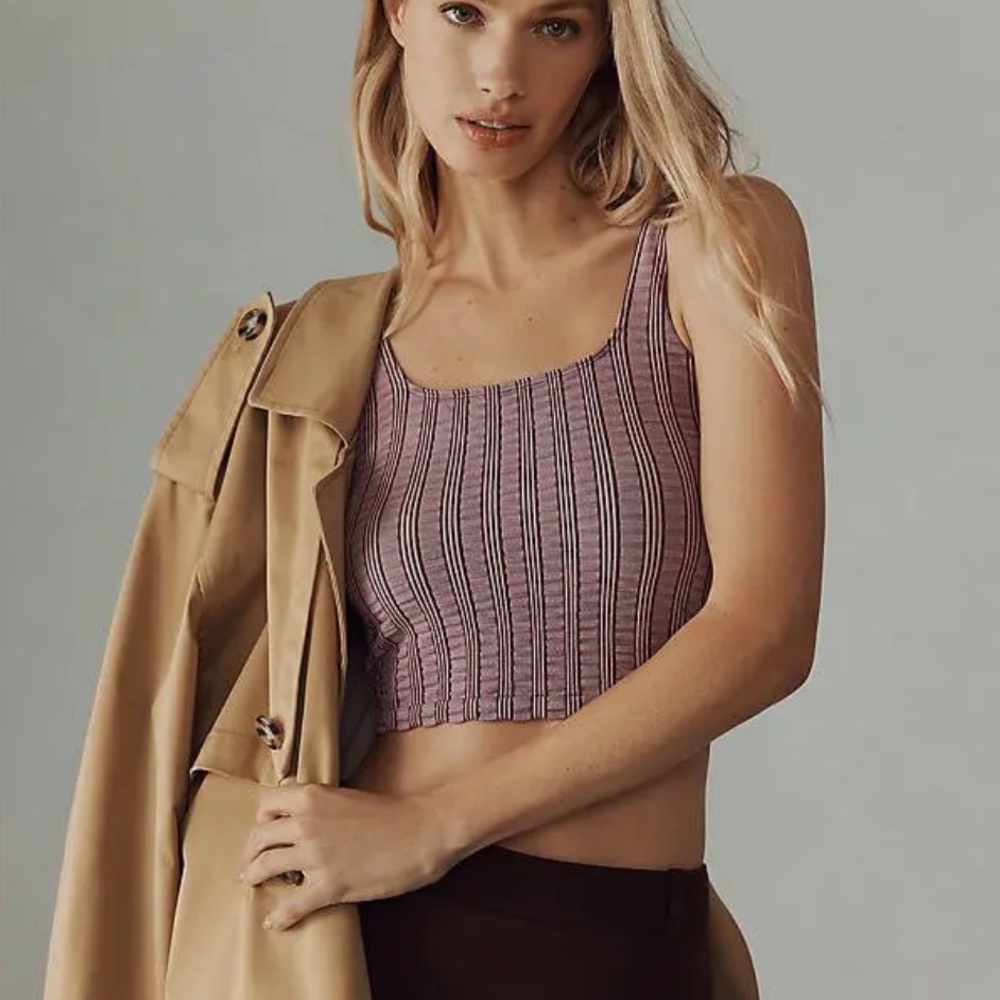 NWT Anthropologie The Hannah Seamless Textured Tank, Printed Plaid Plum, L/XL